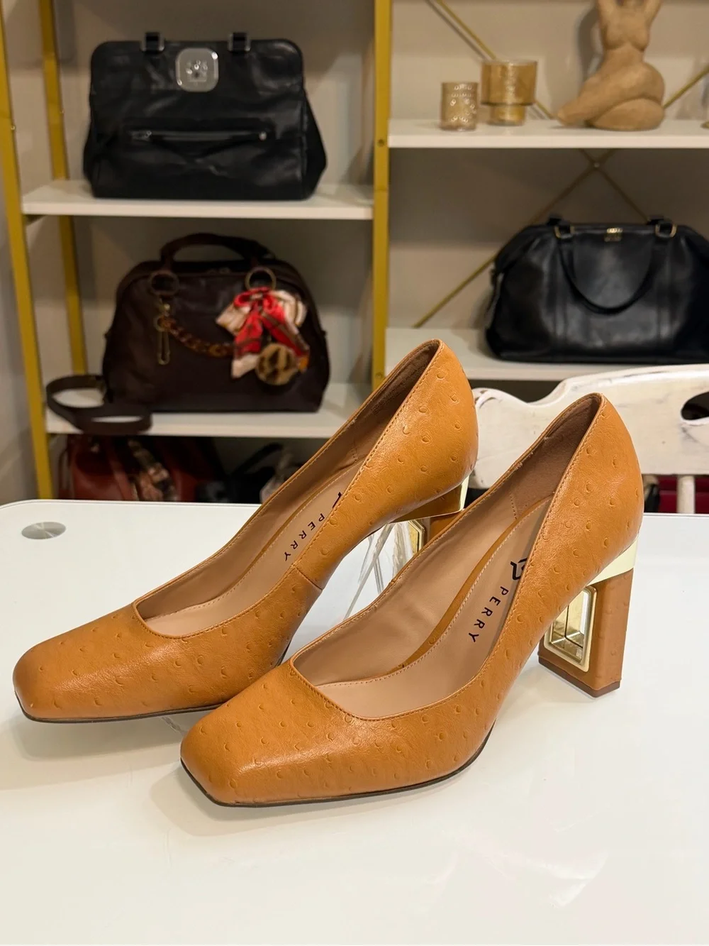 Katy Perry The Hollow Heel Pump Cognac Ostrich finish Size 10